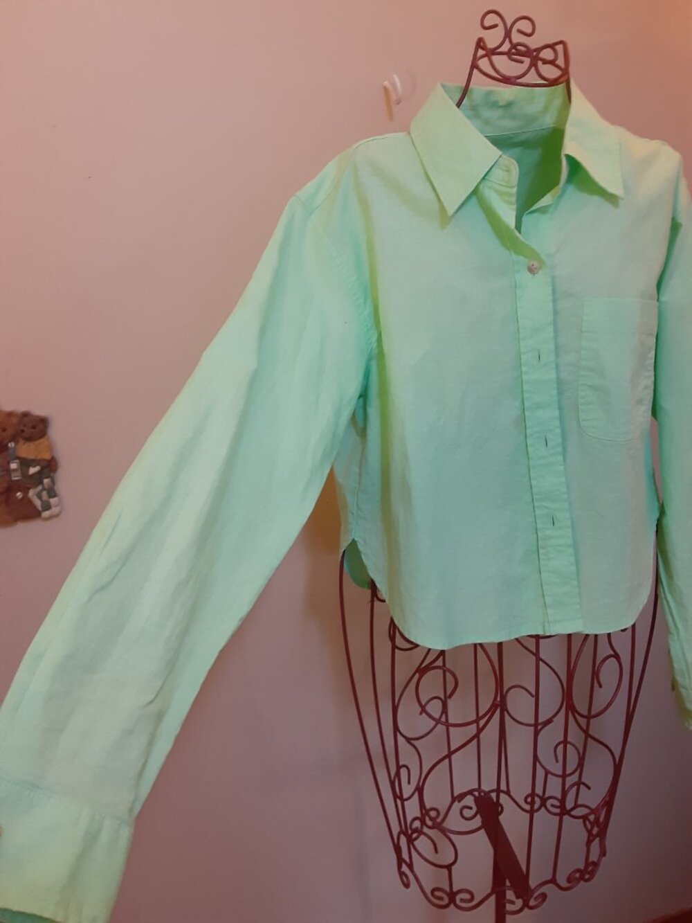 Universal Thread Co lime green cropped fit Long sleeved collared shirt XS - Picture 6 of 15